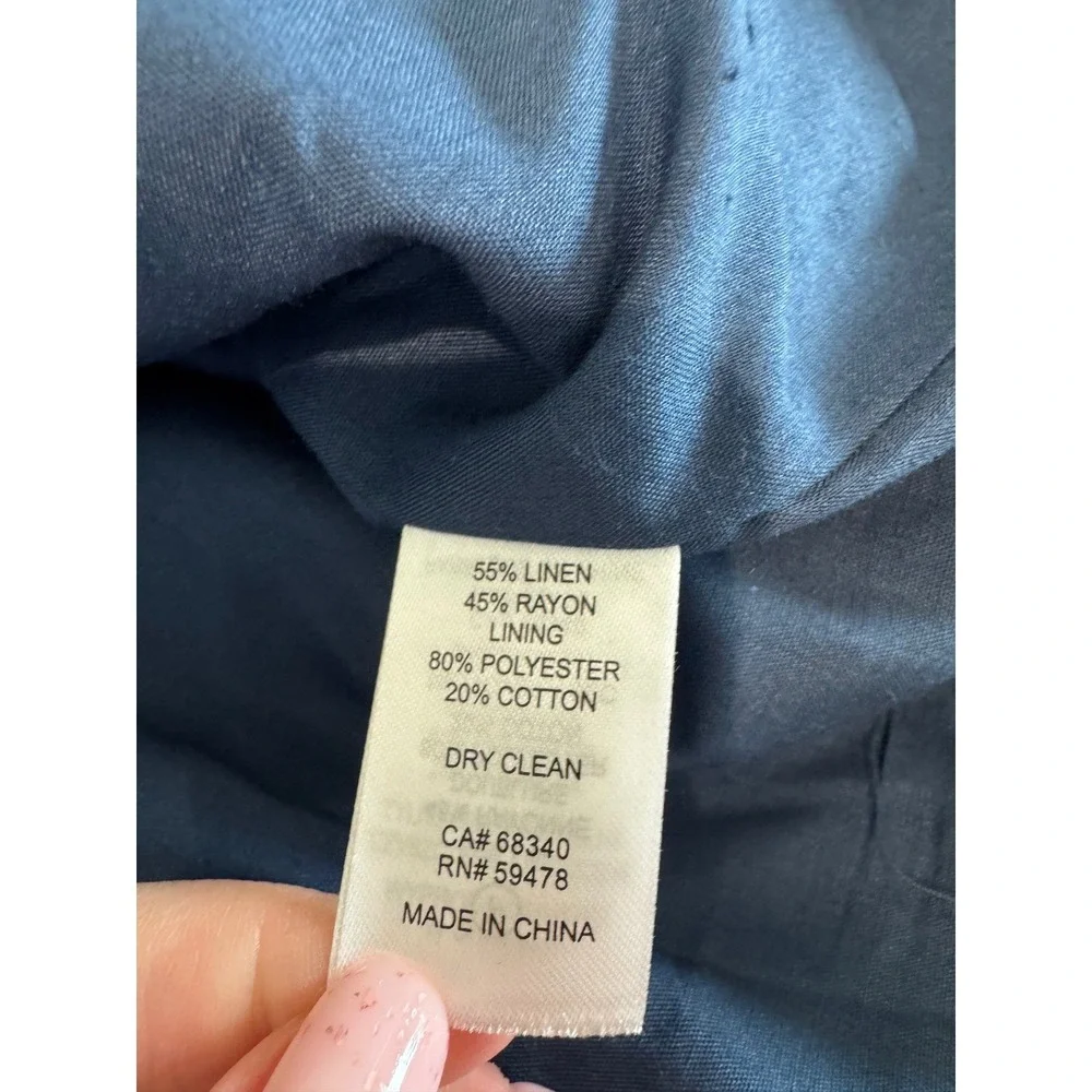 Rachel Zoe Blazer Women L Blue‎ Linen Blend Lightweight Minimalist Professional